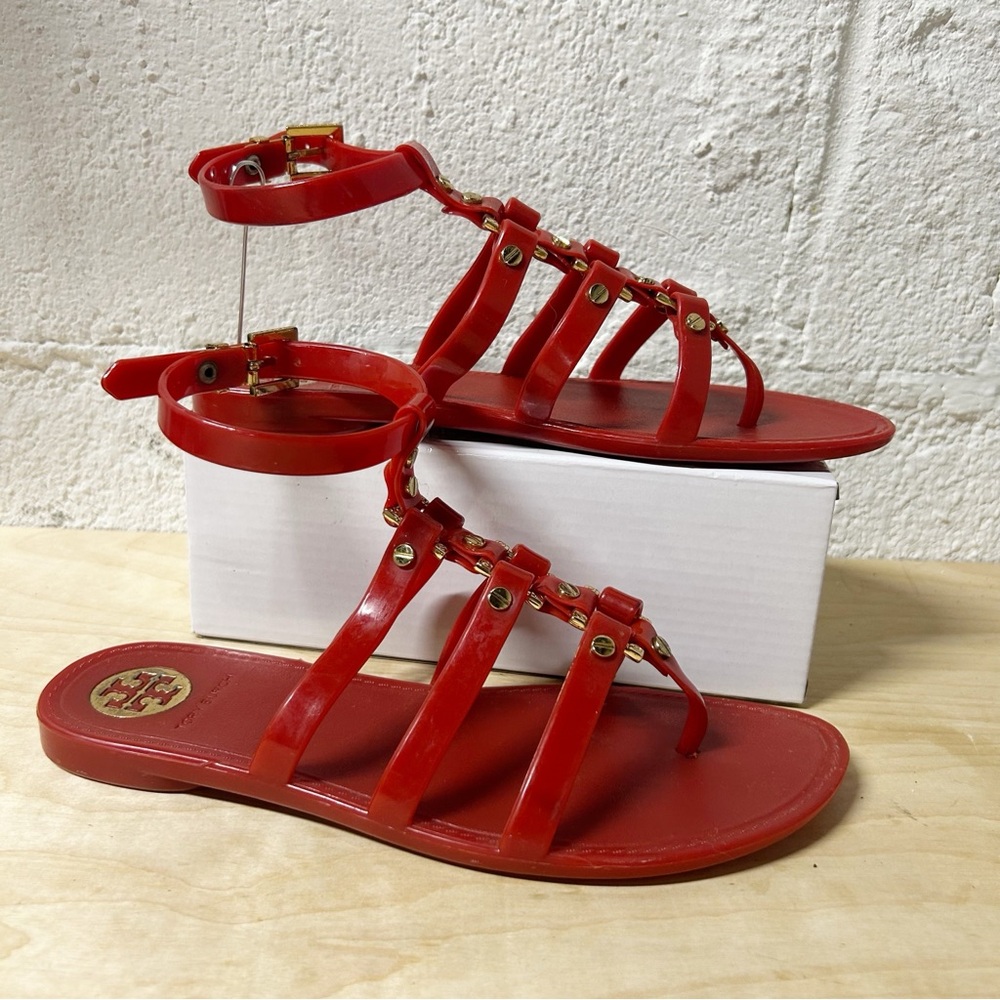 Tory Burch Red Jelly Gladiator Women's Flat Sandals Roxanne Sz 6 EUC - Picture 2 of 11